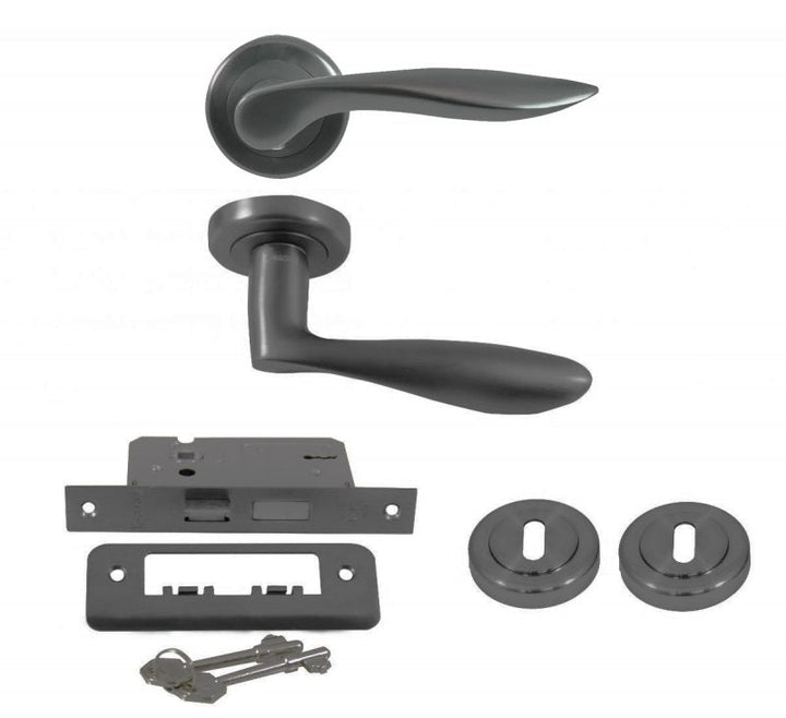 Aran Lever on Rose Door Handle - Black Graphite